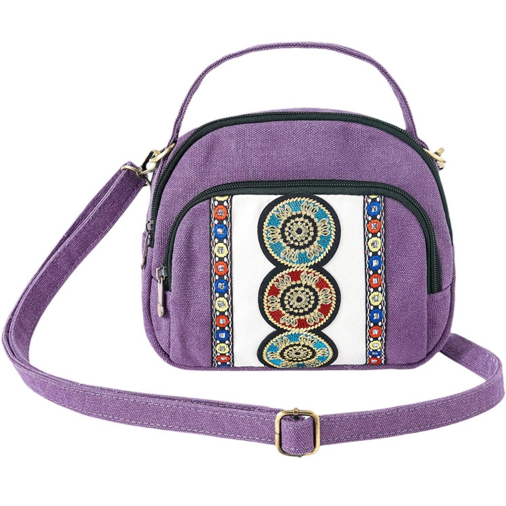 Boho canvas embroidered crossbody bag